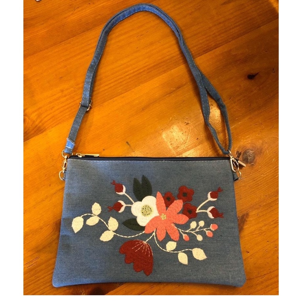 Denim embroidered purse/clutch